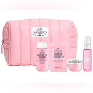 Sol de Janeiro Pink Beija Flor Minis and Large Puffer Makeup Bag